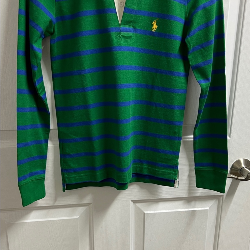 Polo Ralph Lauren women’s Green Blue Striped Long Sleeve Polo size xs - Picture 3 of 6